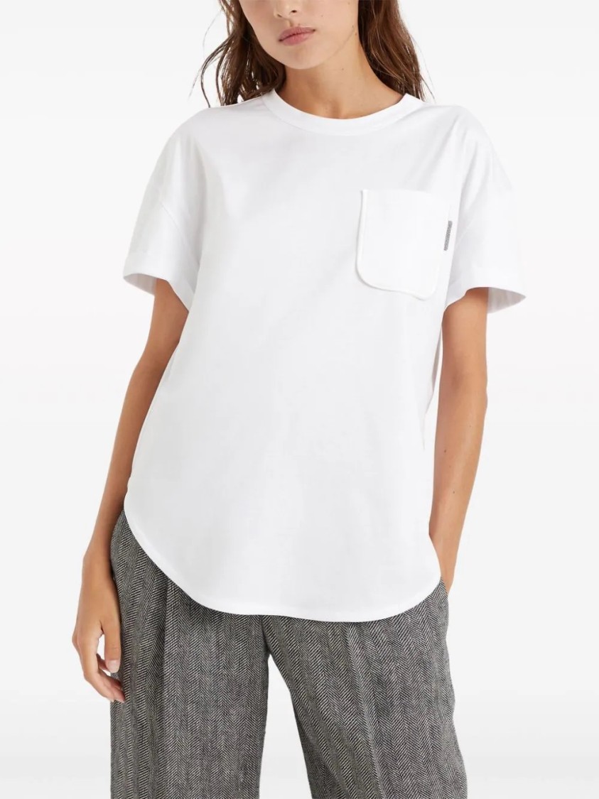 Brunello Cucinelli Relaxed-fit White Cotton T-shirt With Chest Pocket In White