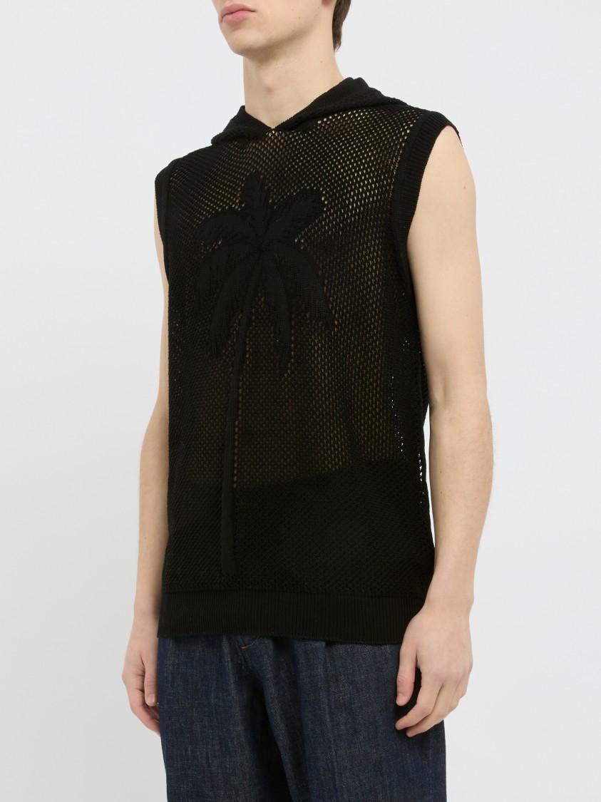 AMARANTO AMARANTO MESH DESIGN BLACK KNIT TOP 