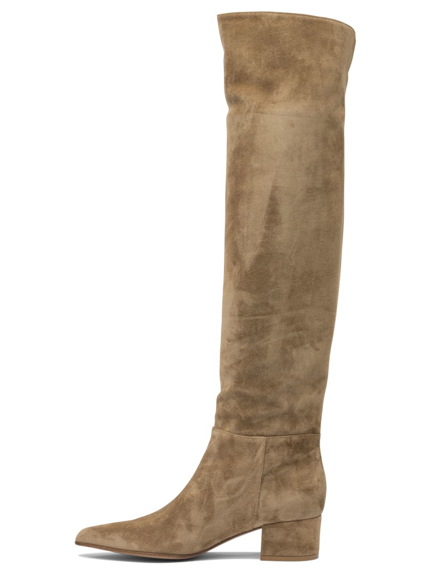 Gianvito Rossi Pointed Toe Beige Suede Ankle Boots In Brown