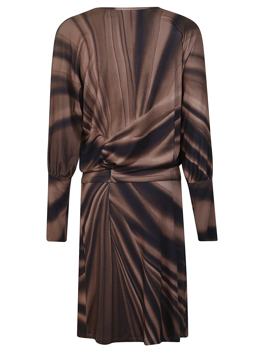 Alberta Ferretti Draped Viscose Mini Dress With Cinched Waist In Brown