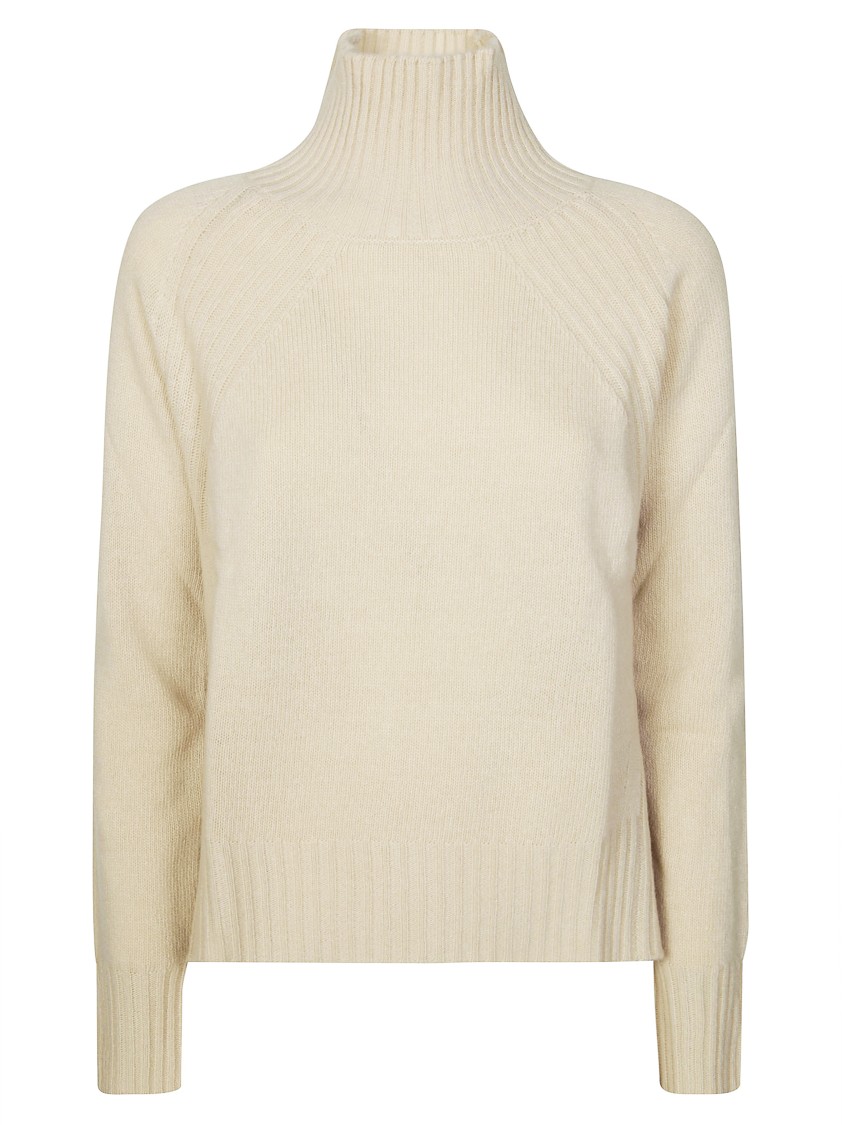 Dondup High Neck Relaxed Fit Sweater With Ribbed Detailing In Neutral