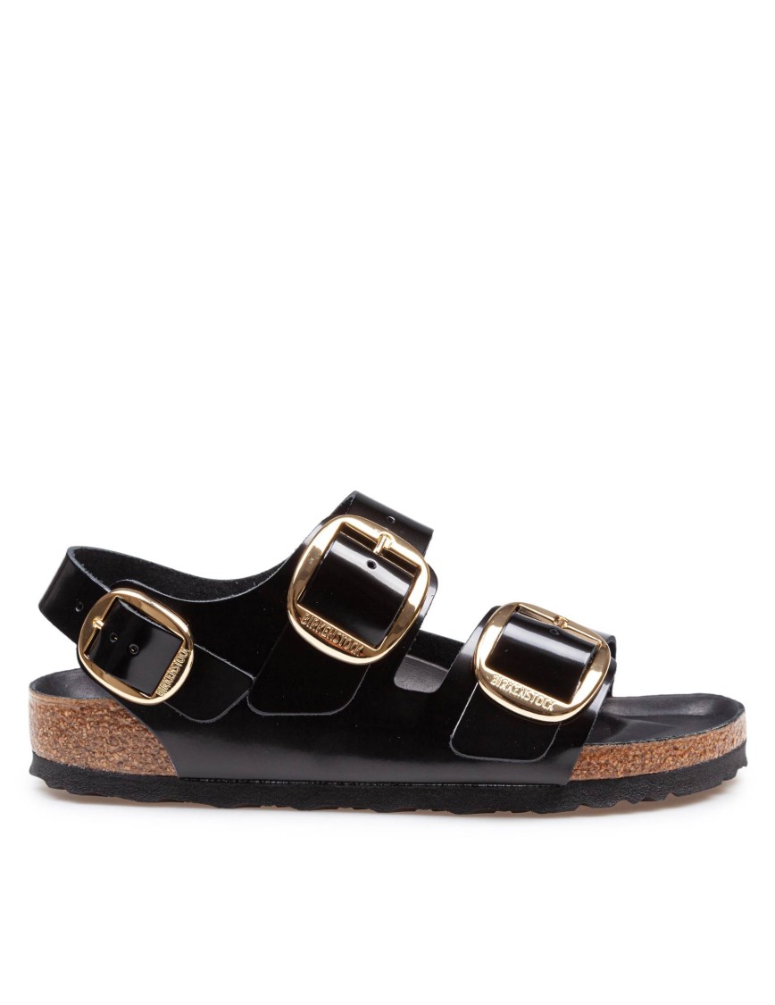 Birkenstock Milano Big Buckle I Lacquered Leather Sandal Color Bla In Black