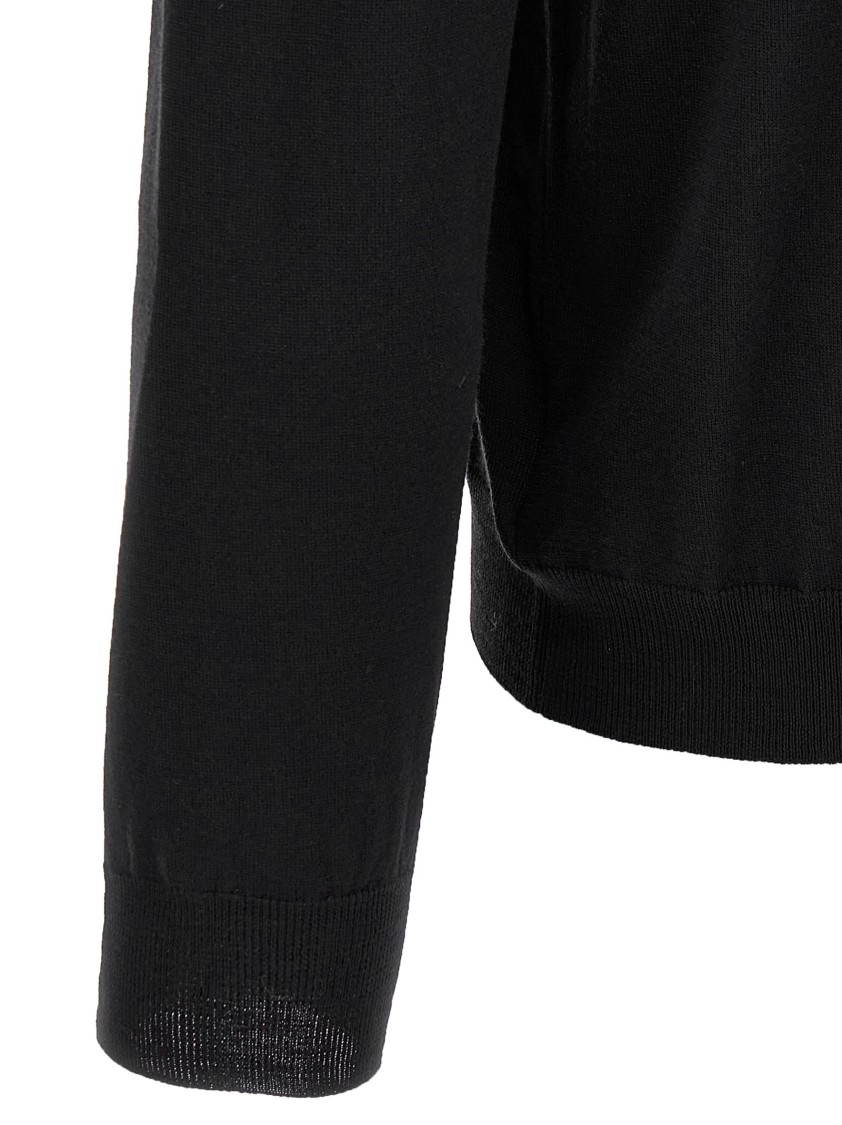Zanone Fitted Black Wool Turtleneck Sweater With Long Cuffed Sleeves In Black