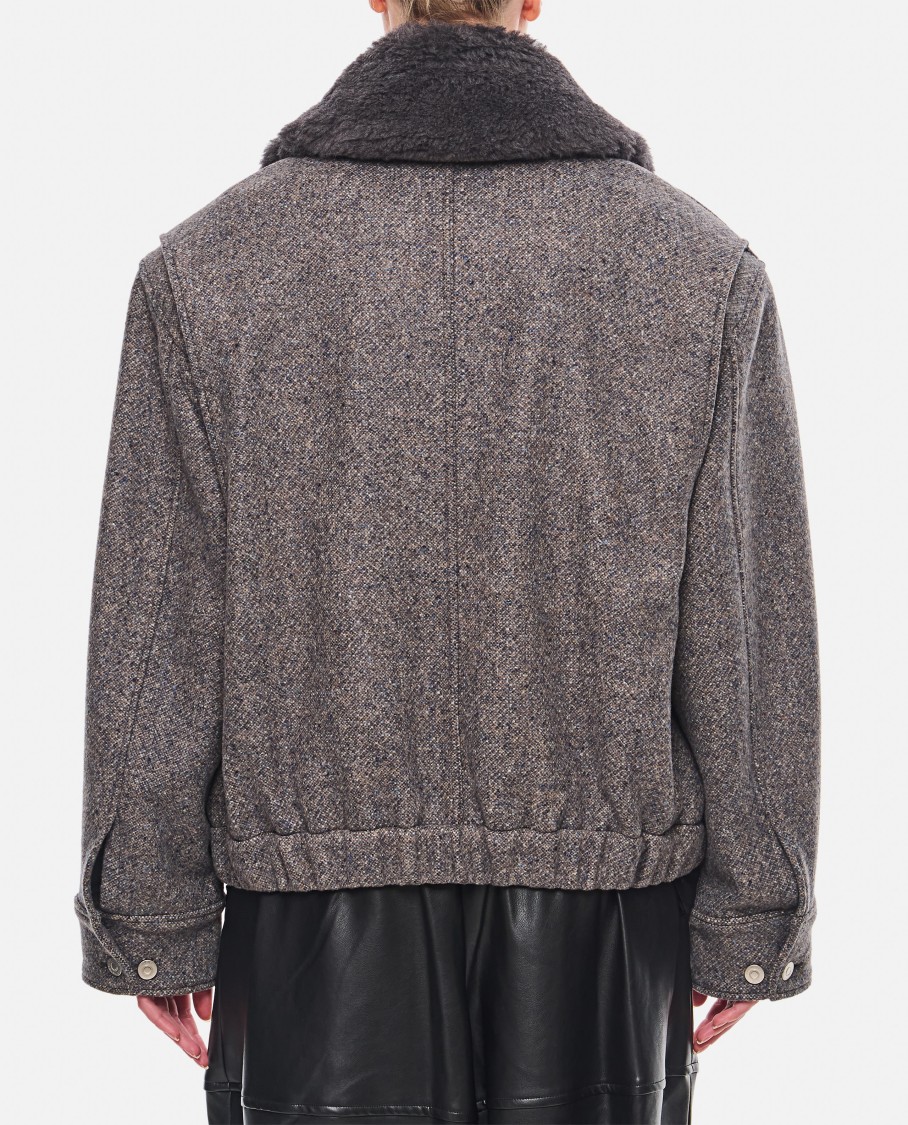 Stella Mccartney Teddy Wool Trimmed Zipped Jacket Unlined In Gray