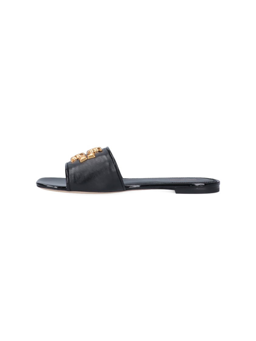 Tory Burch Open Toe Flat Sole Gold-tone Hardware In Black