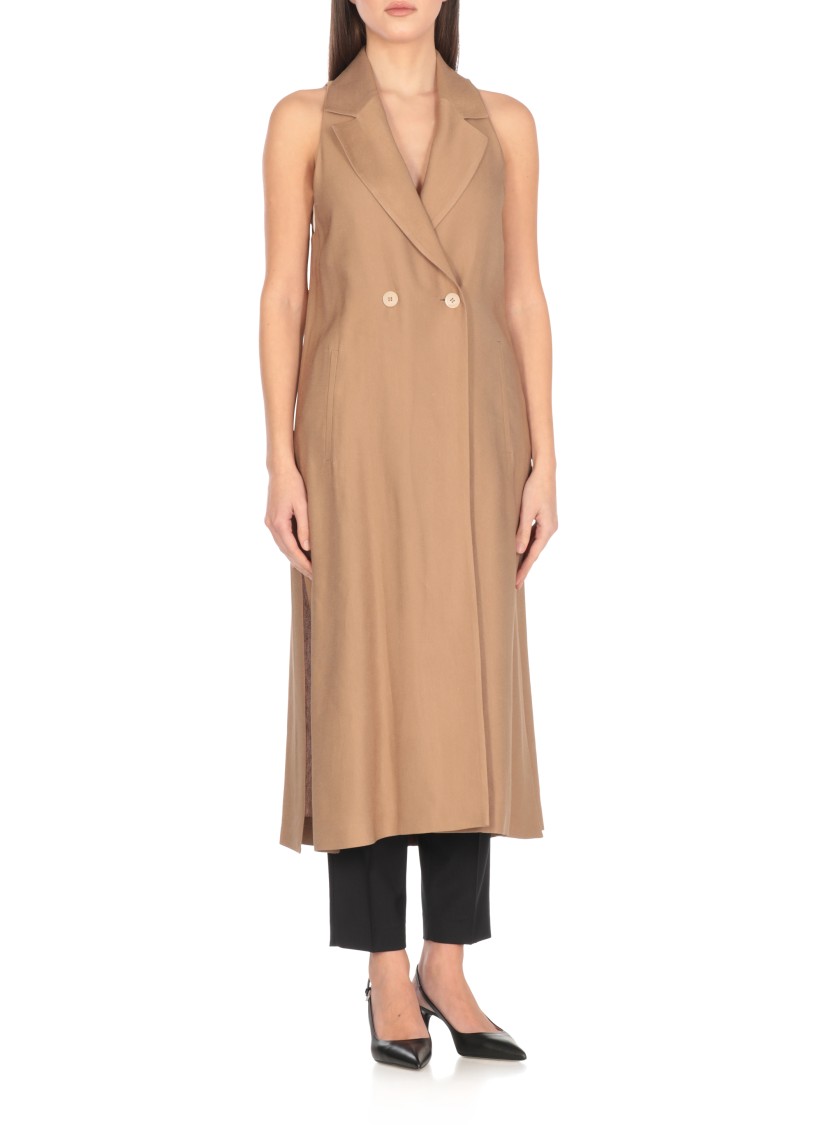 Shop Peserico Brown Viscose And Linen Midi Dress