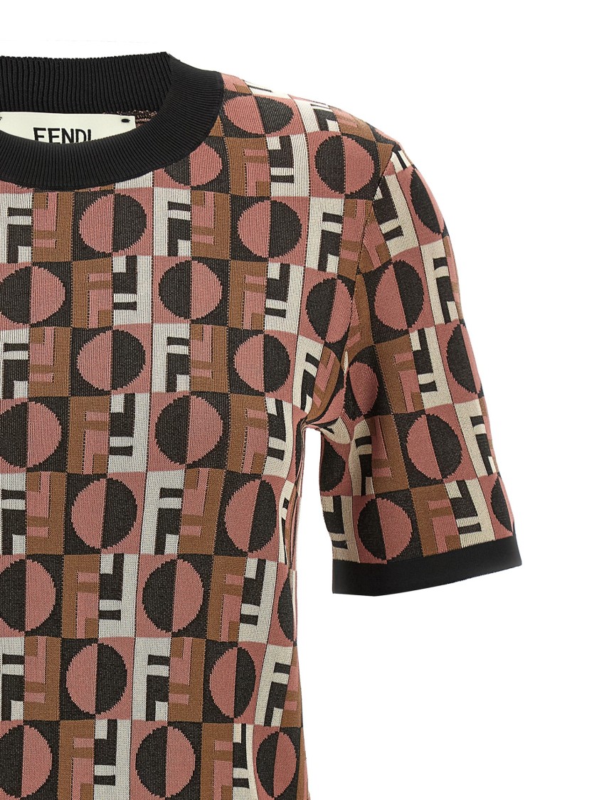 Fendi Three-dimensional Jacquard Sweater With Geometric Pattern In Multi