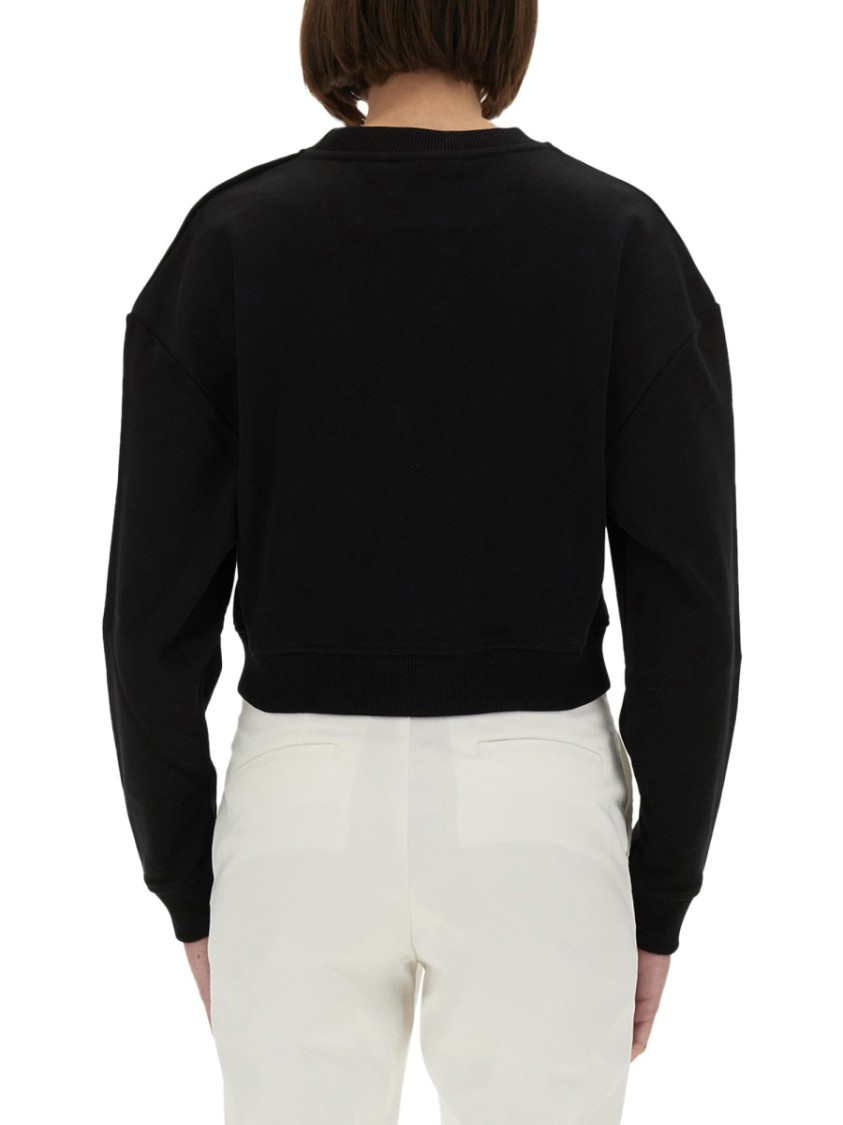 Balmain Women Logo Organic Cotton Cropped Sweatshirt In Black