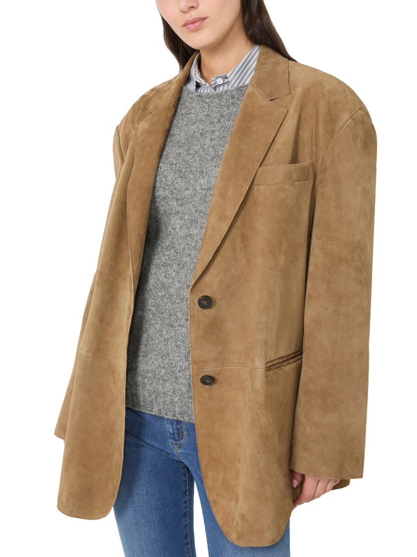 Max Mara Notched Lapel Brown Goat Leather Jacket In Brown