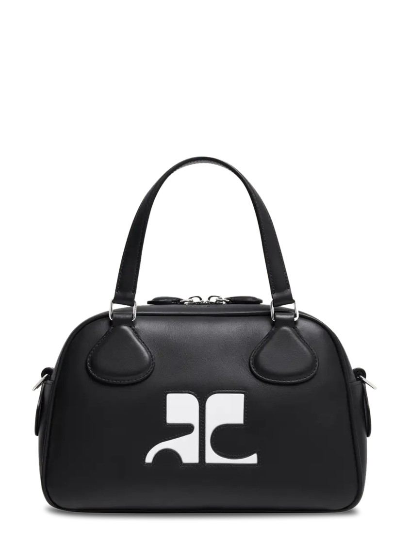 Courrèges Structured Black Bowling Bag With Versatile Carrying Options In Black
