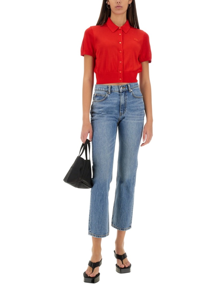 Alexander Wang T Alexanderwang.t Logo-embroidered Cropped Wool Cardigan In Red