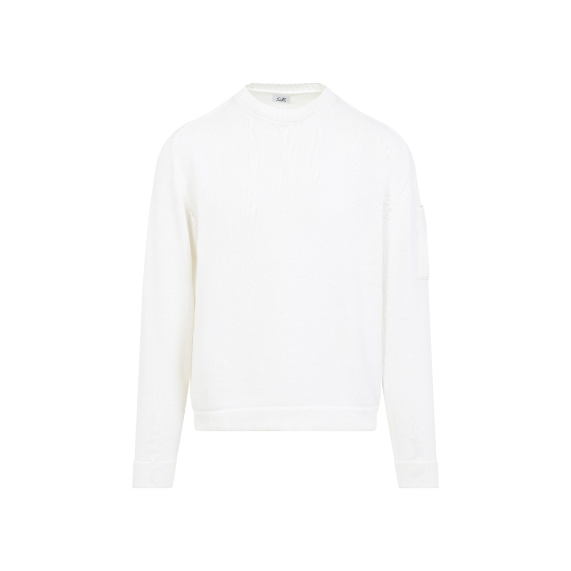 C.p. Company Crew Neck Sweater With Textured Finish And Logo Patch In White