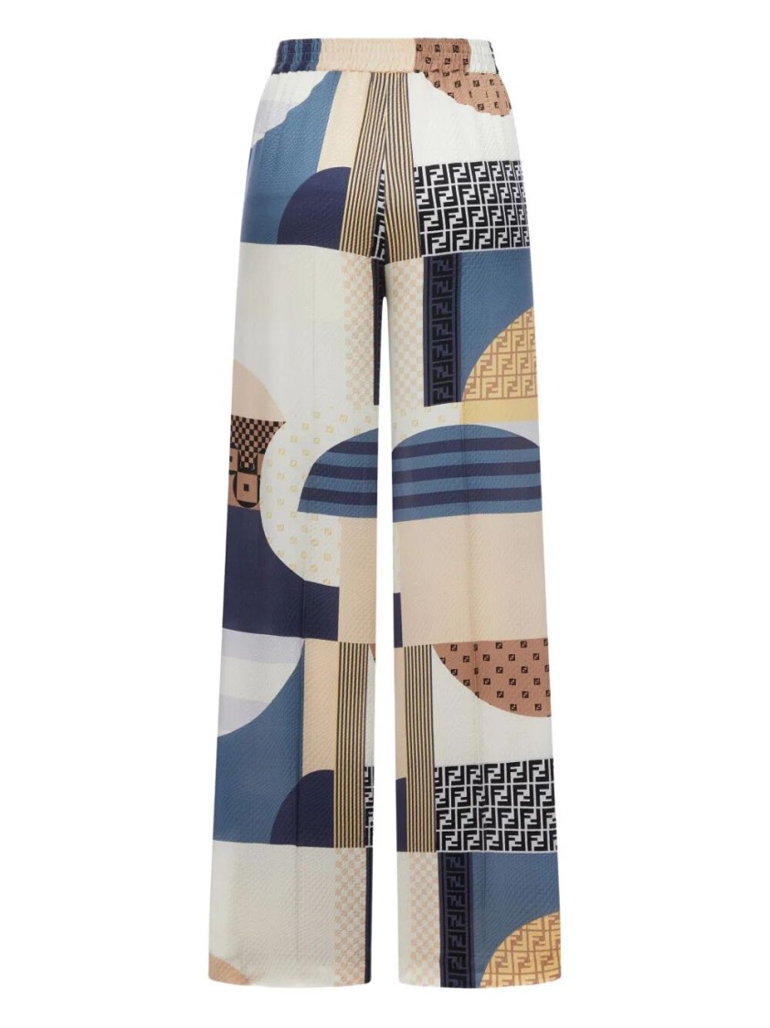 Fendi Pantalone Pigiama In Crêpe Stampata   Donna In Blue