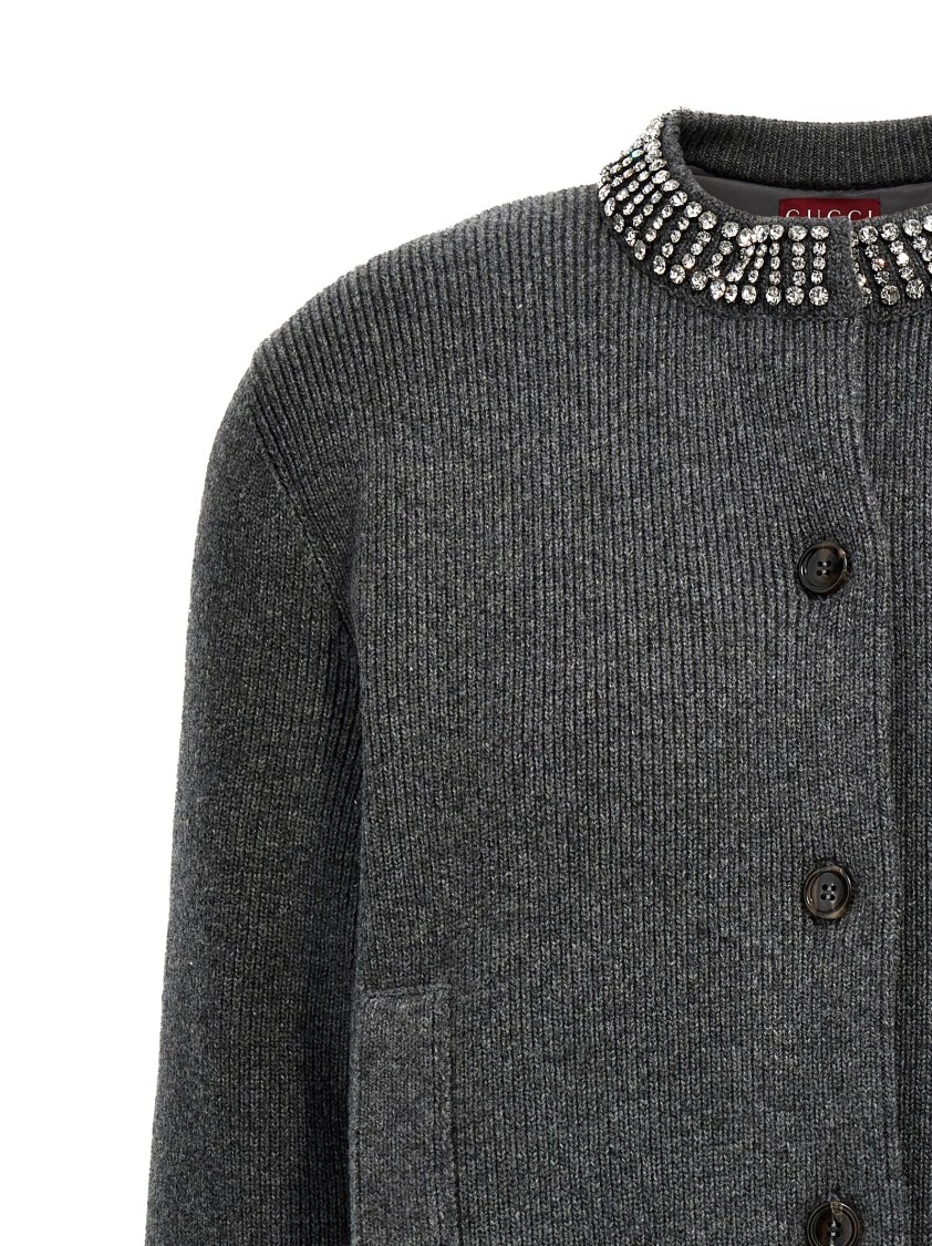 Gucci Padded Cardigan With Jewel Collar Sweaters And Cardigans Gray In Gray