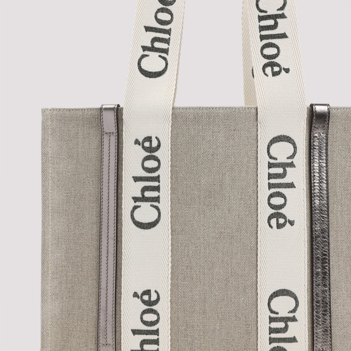 Shop Chloé Woody Grey Linen Shoulder Bag