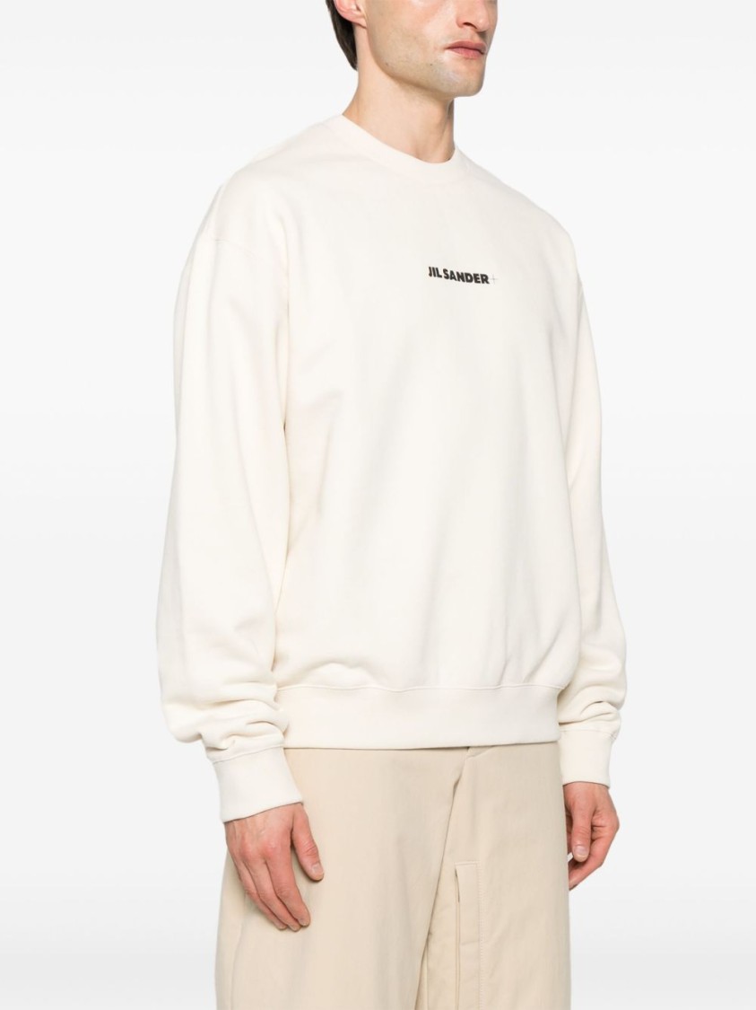 Jil Sander Cotton Sweatshirt In Cream With Logo Print In Neutrals