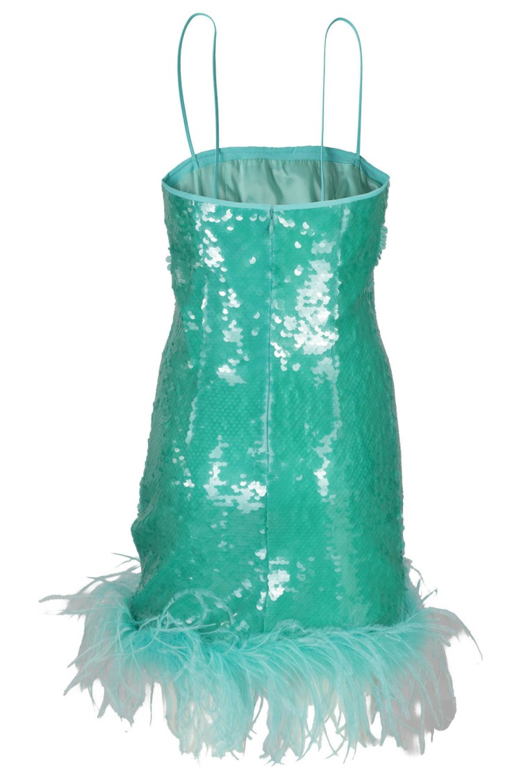 Giuseppe Di Morabito Feather-trimmed Sequin Embellished Sleeveless Dress In Green
