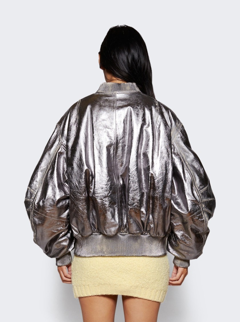 Attico Oversized Silver Bomber Jacket