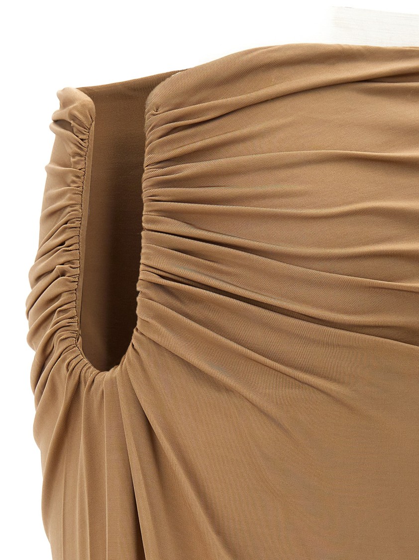 Magda Butrym Long Stretch Viscose Skirt With Side Draping In Neutral