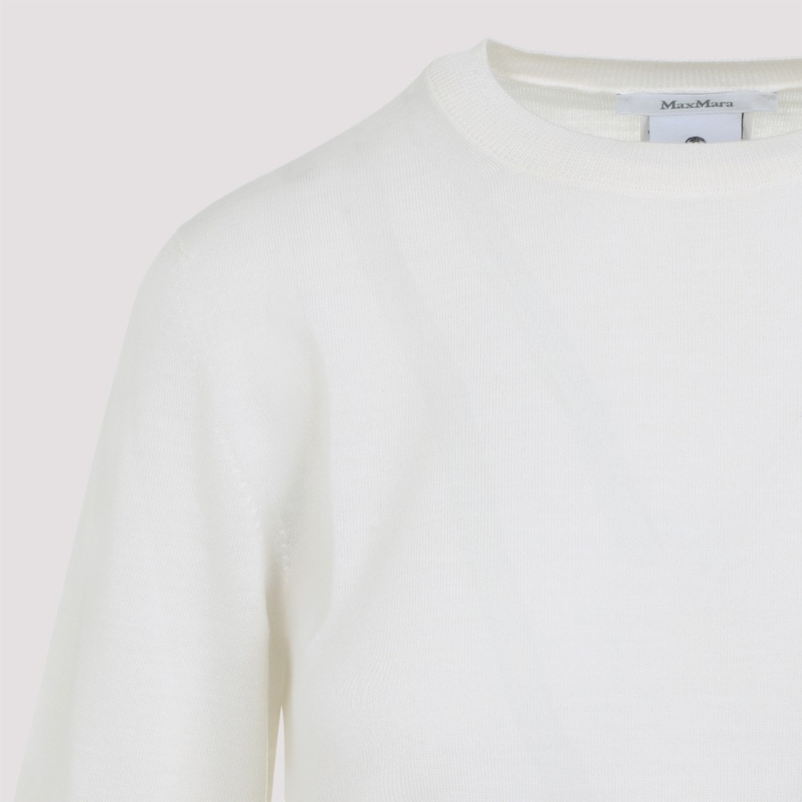 Max Mara Classic Crew Neck Sweater In Soft Virgin Wool In White