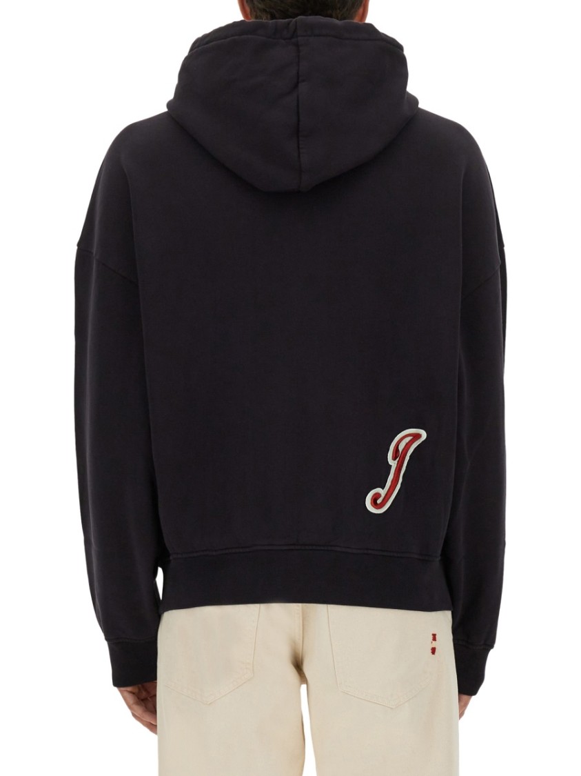 Jacquemus Cotton Sweatshirt With Embroidered Varsity Patch In Black