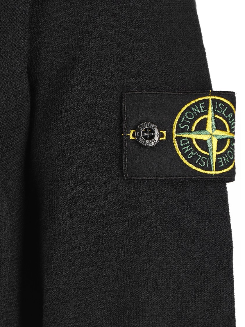 Stone Island Full Zip High Collar Knit Sweater In Black