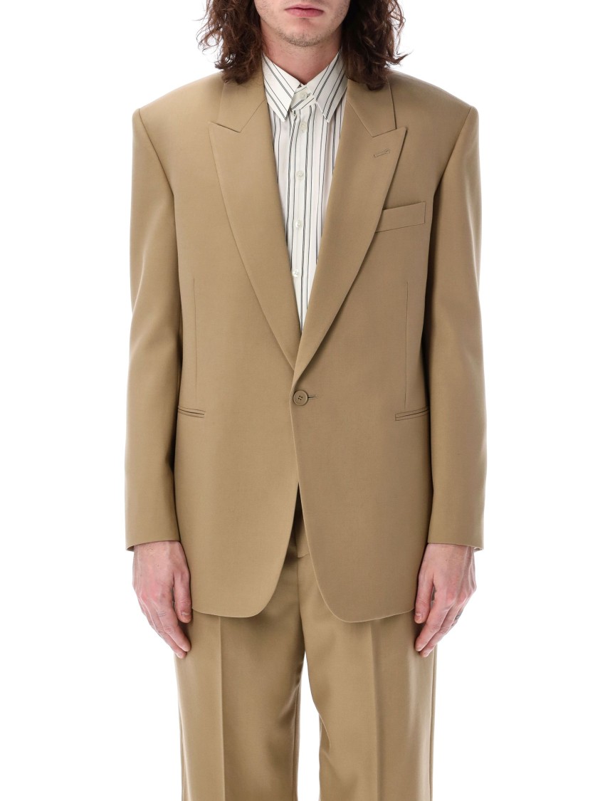 Saint Laurent Paris Men Wool Gabardine Single-breasted Jacket In Neutrals