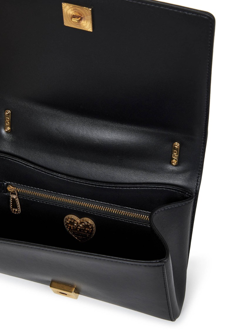 Dolce & Gabbana Devotion Medium Leather Shoulder Bag In Black
