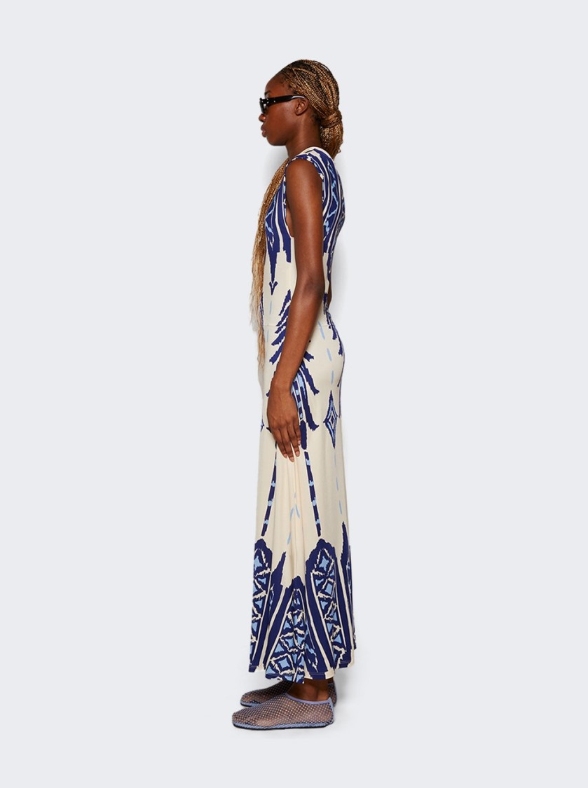 Johanna Ortiz Cardinal Direction Ankle Dress Ivory And Blue