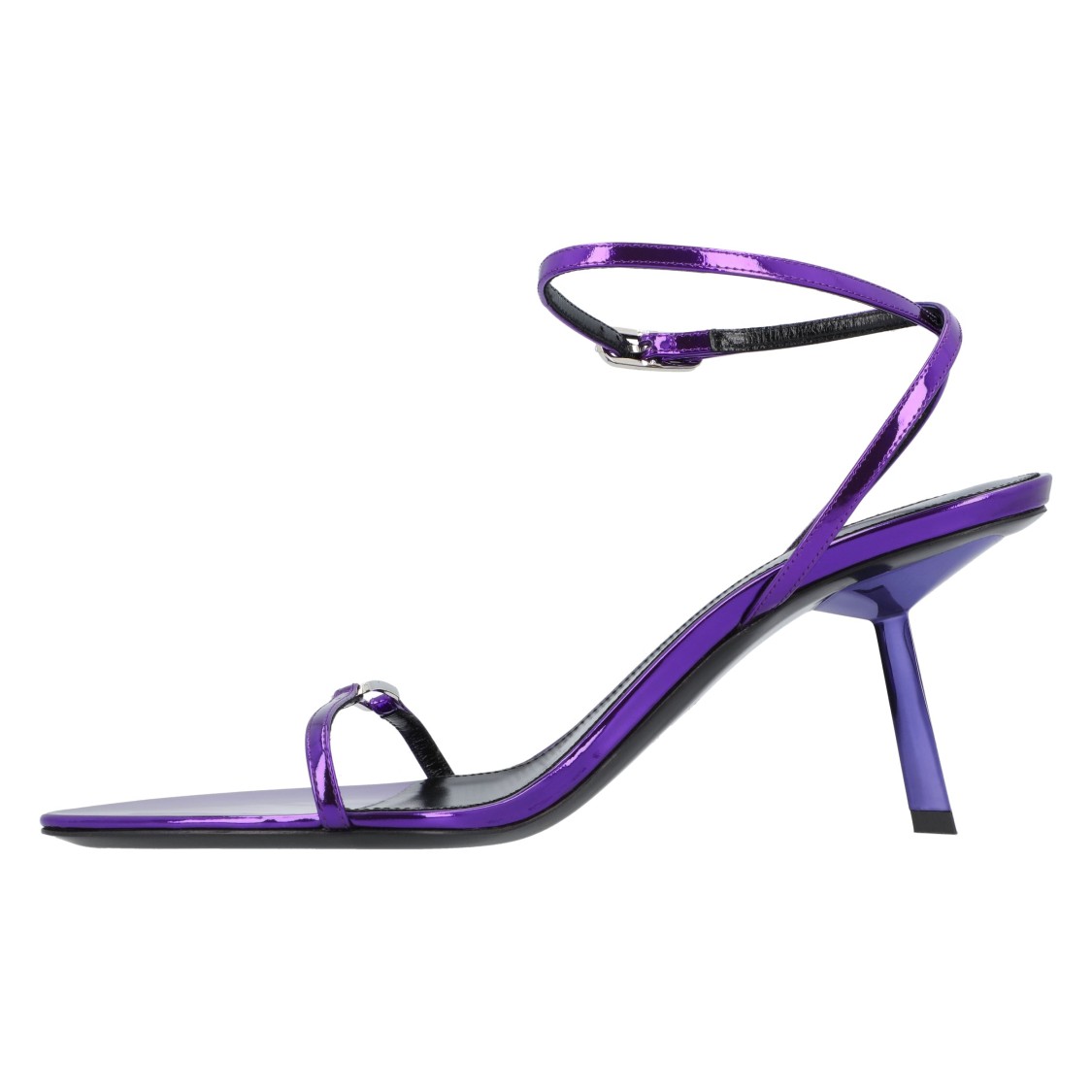 Saint Laurent Sleek Mirror Ankle-strap Kitty Sandals In Purple