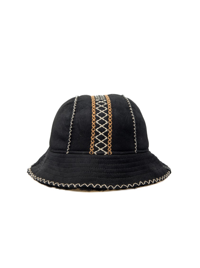 Ugg Atherson Embroidered Sheepskin Bucket Hat In Black