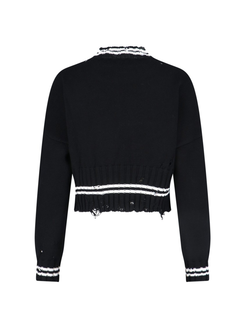 Marni Roundneck Crewneck Crop Distressed Ribbed Contrast In Black
