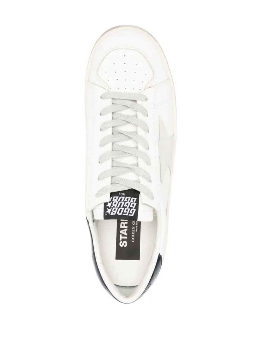 Golden Goose Stardan Sneakers With Ice-gray Suede Star And Glossy Black Leather Heel Tab In White