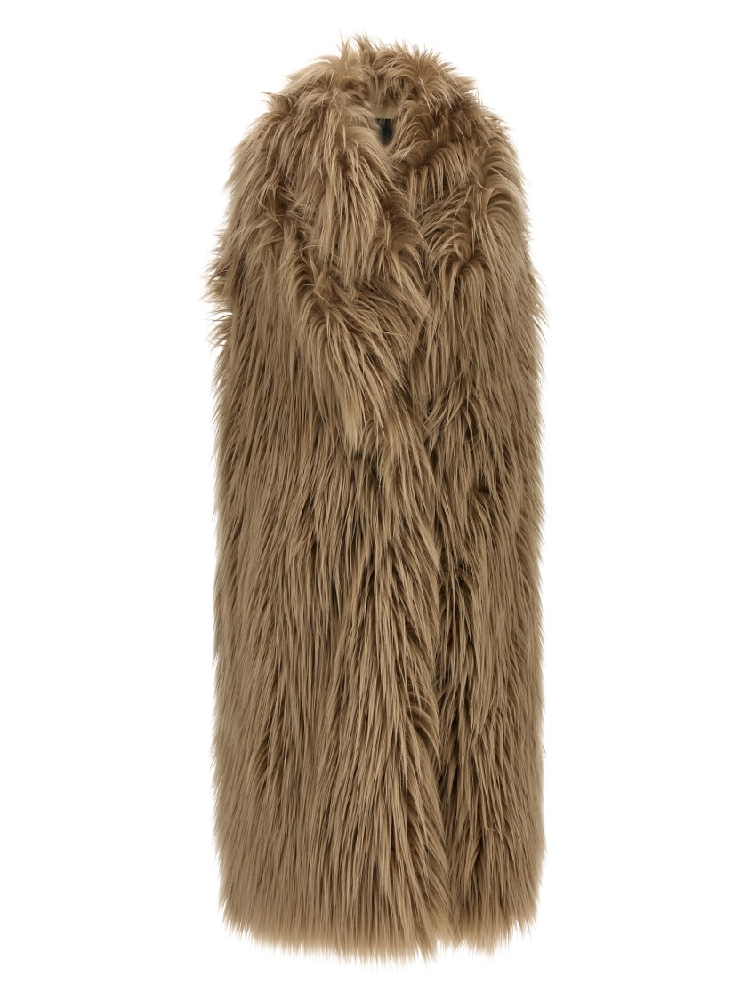 B&b Couture Long-haired Faux Fur Brown Vest In Robe Style In Brown