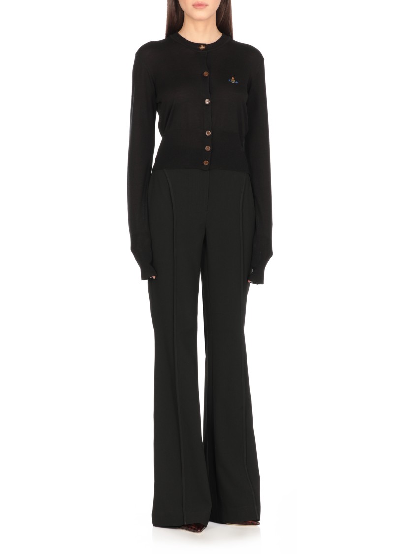 Vivienne Westwood Bea Black Cropped Cardigan With Round Neck And Front Orb Embroidery In Cotton Woman In Black
