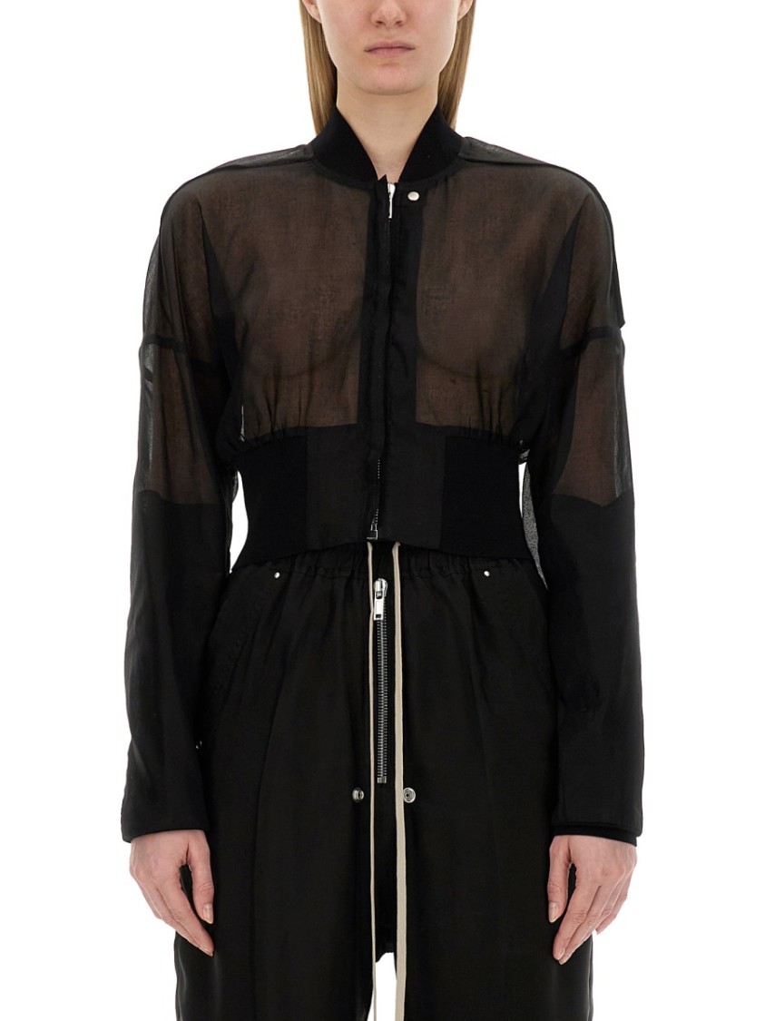 Rick Owens Sheer Fabric Cropped Bomber Jacket In Black
