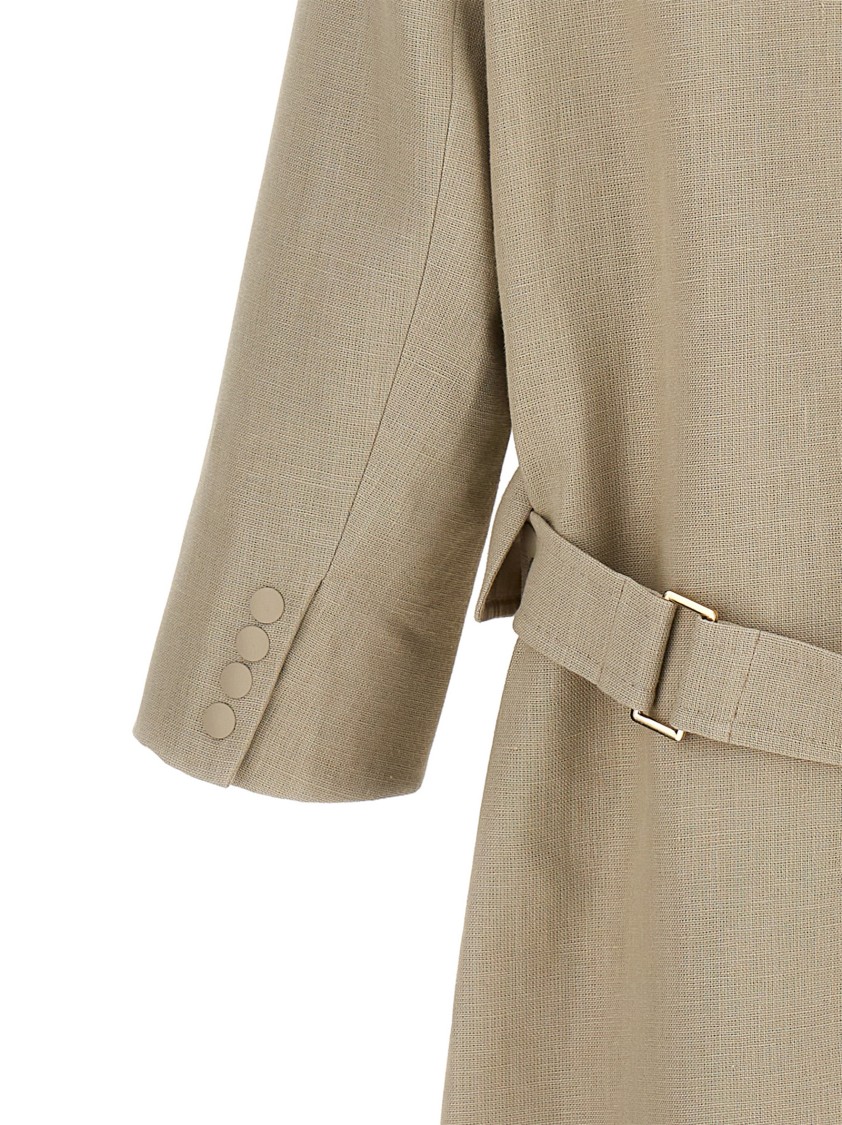 Max Mara Belted Double-breasted Trench Coat With Flap Pockets In Neutral