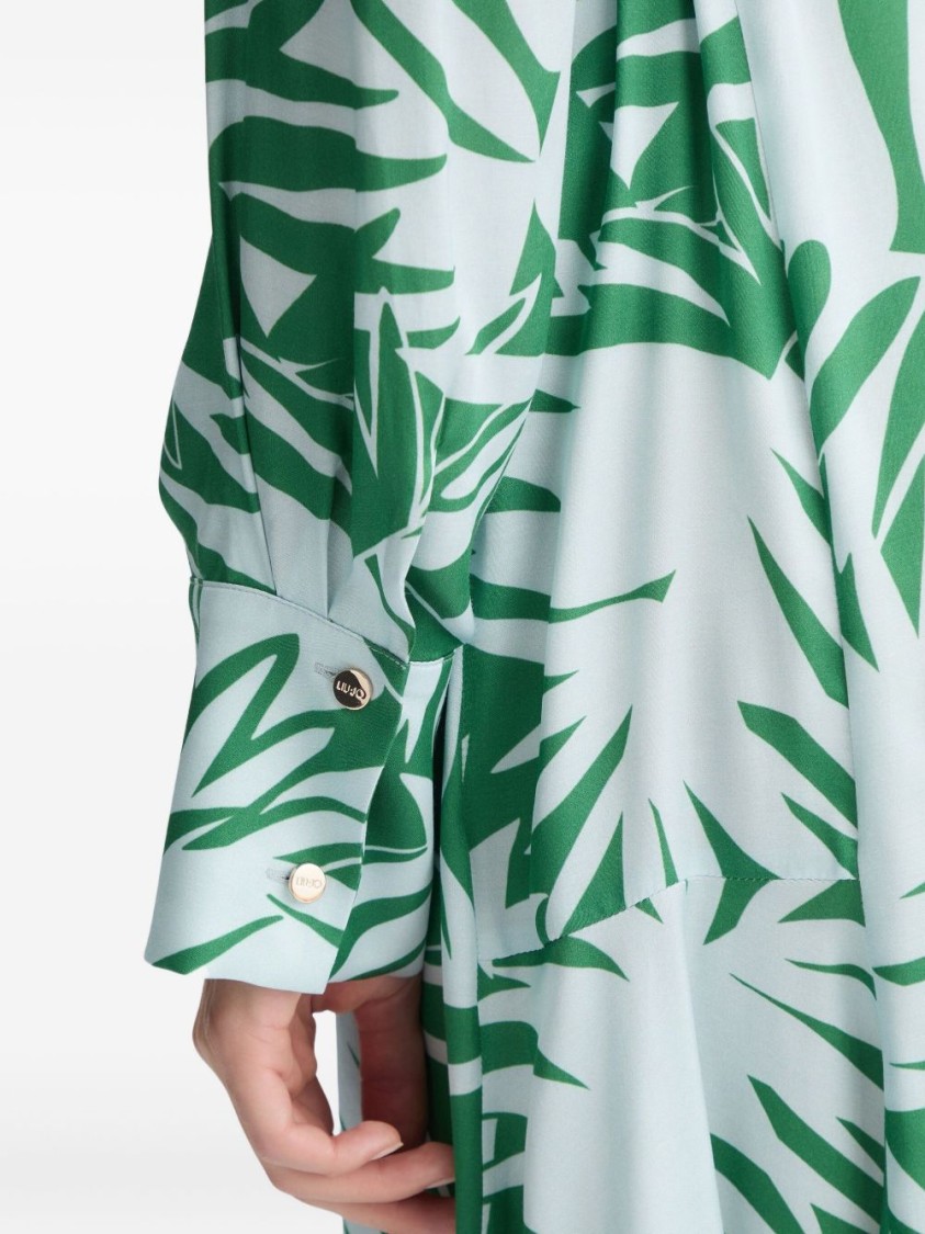Liu •jo Mini Dress With Green And White Leaves Printed