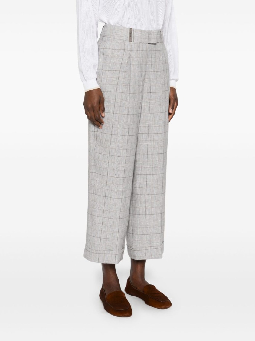 Peserico High-waisted Wide-legged Trousers With Subtle Check Pattern In White