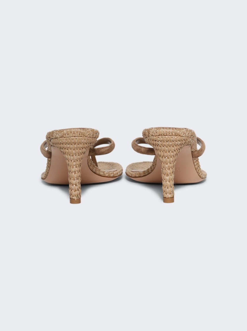 GIANVITO ROSSI GIANVITO ROSSI RAFFIA SANDAL HEEL CAMEL AND NATURAL