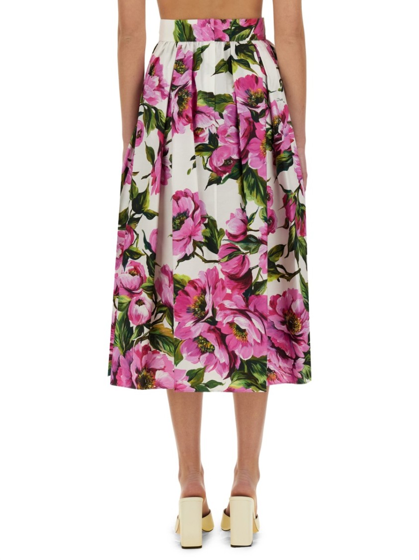 Dolce & Gabbana Multicolor Rose-print Cotton Circle Midi Skirt In Pink