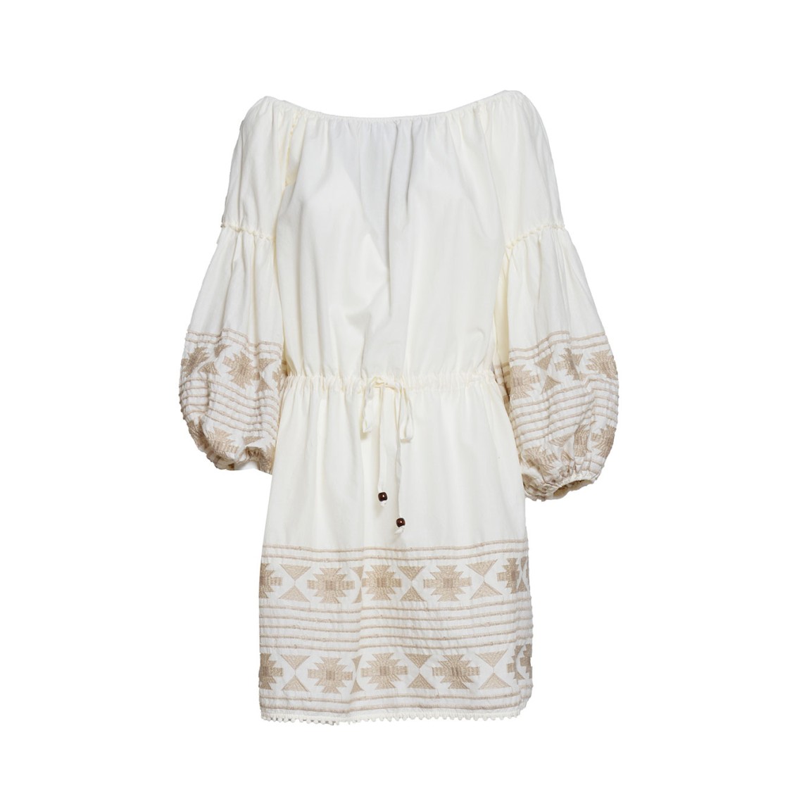 BAZAR DELUXE BAZAR DELUXE SHORT DRESS IN CREAM COTTON WITH EMBROIDERY 