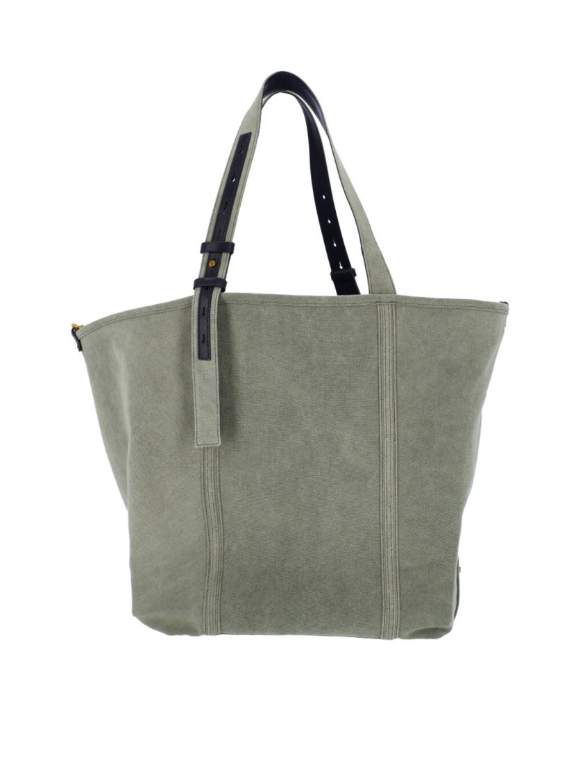 Golden Goose Spacious Green Cotton Tote With Leather Accents In Green