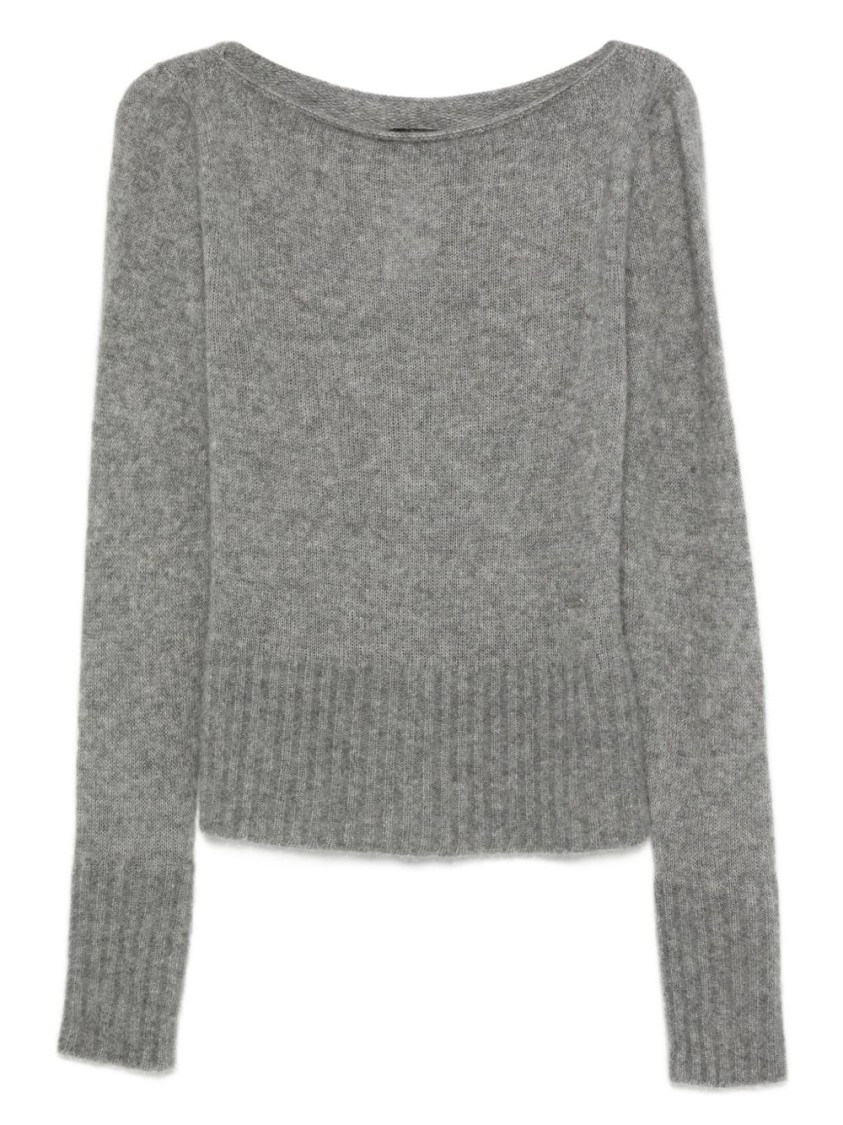 Tom Ford Boat Neck Knitwear Sweater With Ribbed Accents In Gray