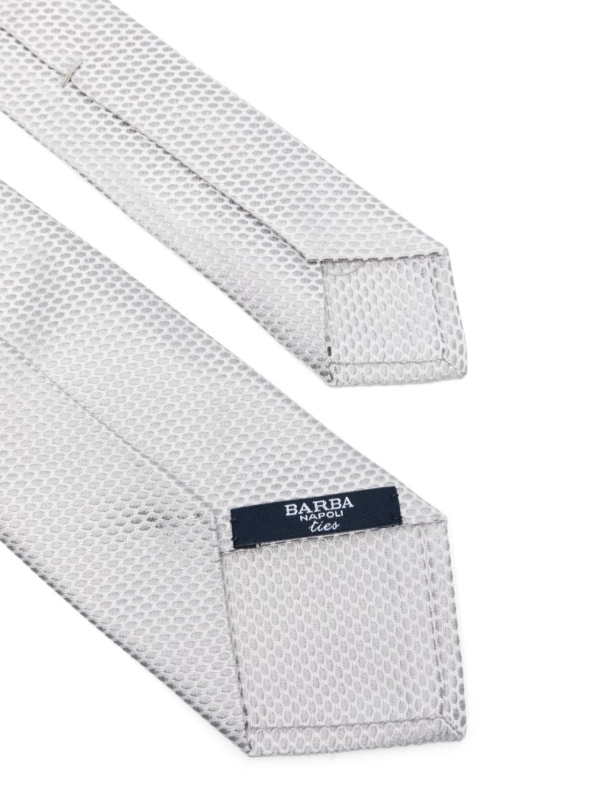 Barba Napoli Barba Textured Light Grey Tie With Pointed Tip In White
