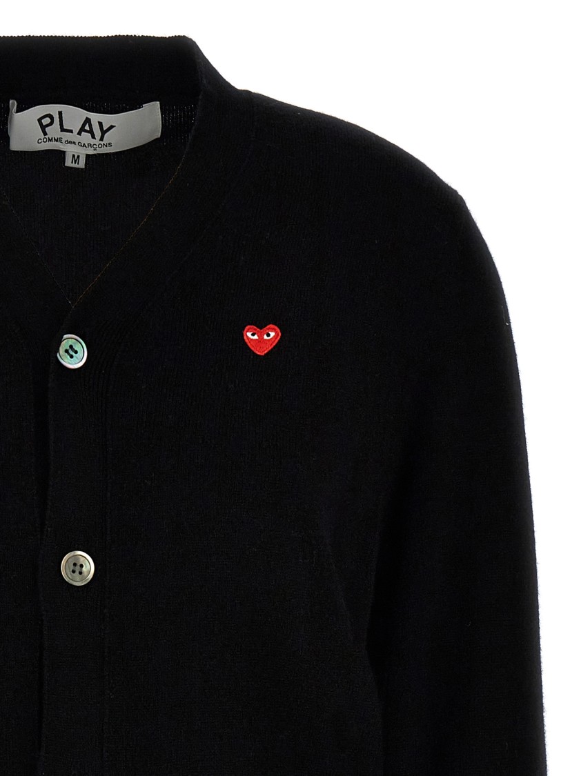 Comme Des Garçons Button-closure Black Wool Cardigan With Logo Patch In Black