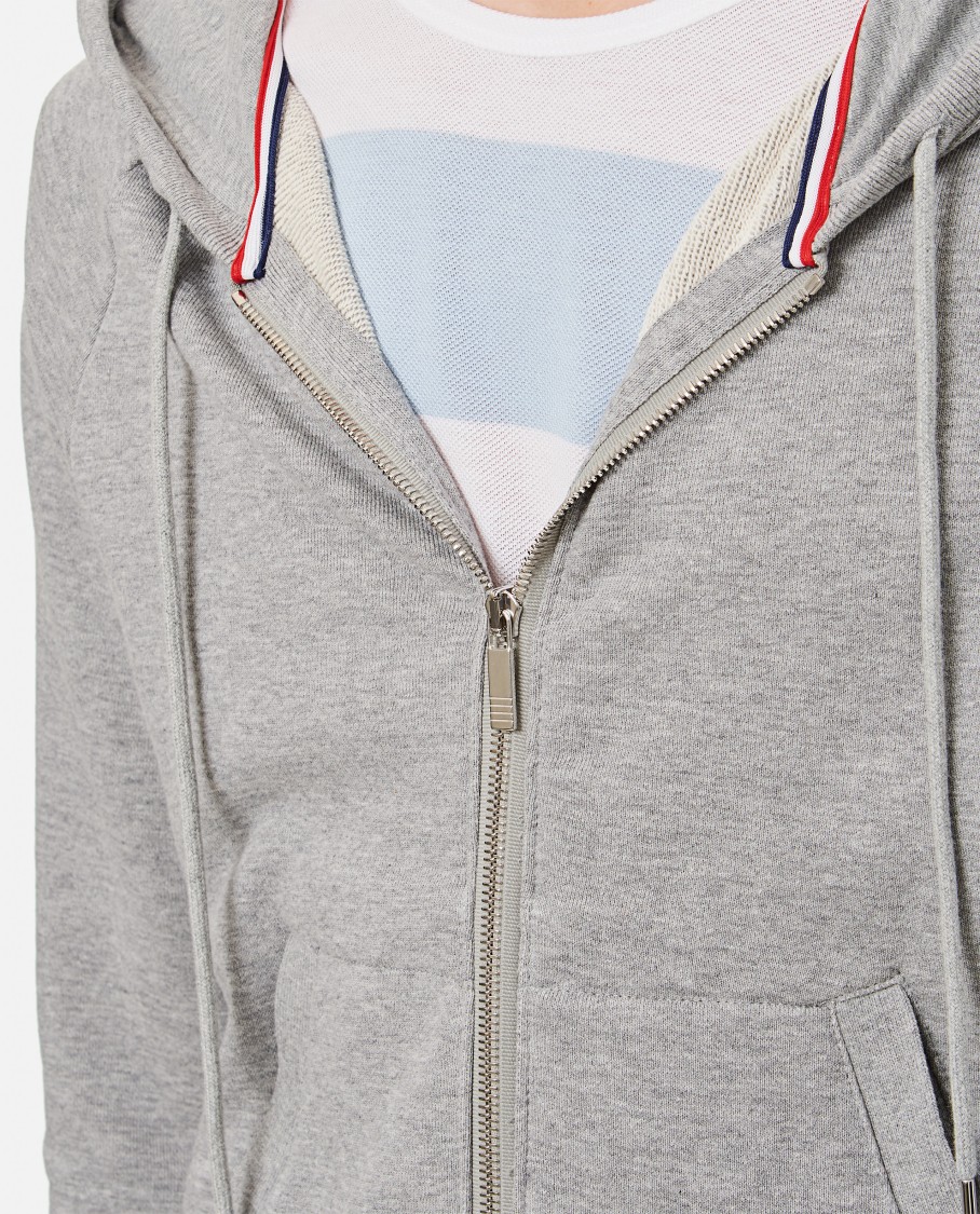 Thom Browne Mens Light Grey Striped Brand-patch Cotton-jersey Hoody In Grey