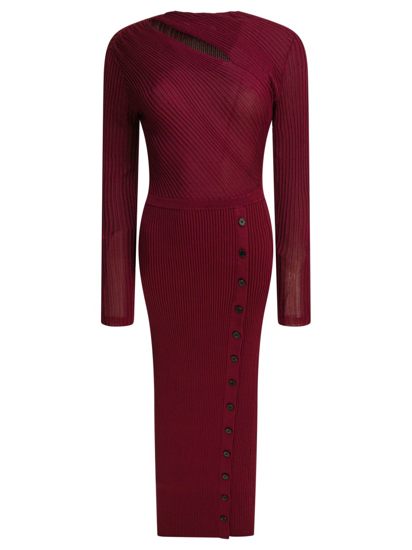 Self-portrait Bordeaux Rib Knit Midi Dress In Burgundy