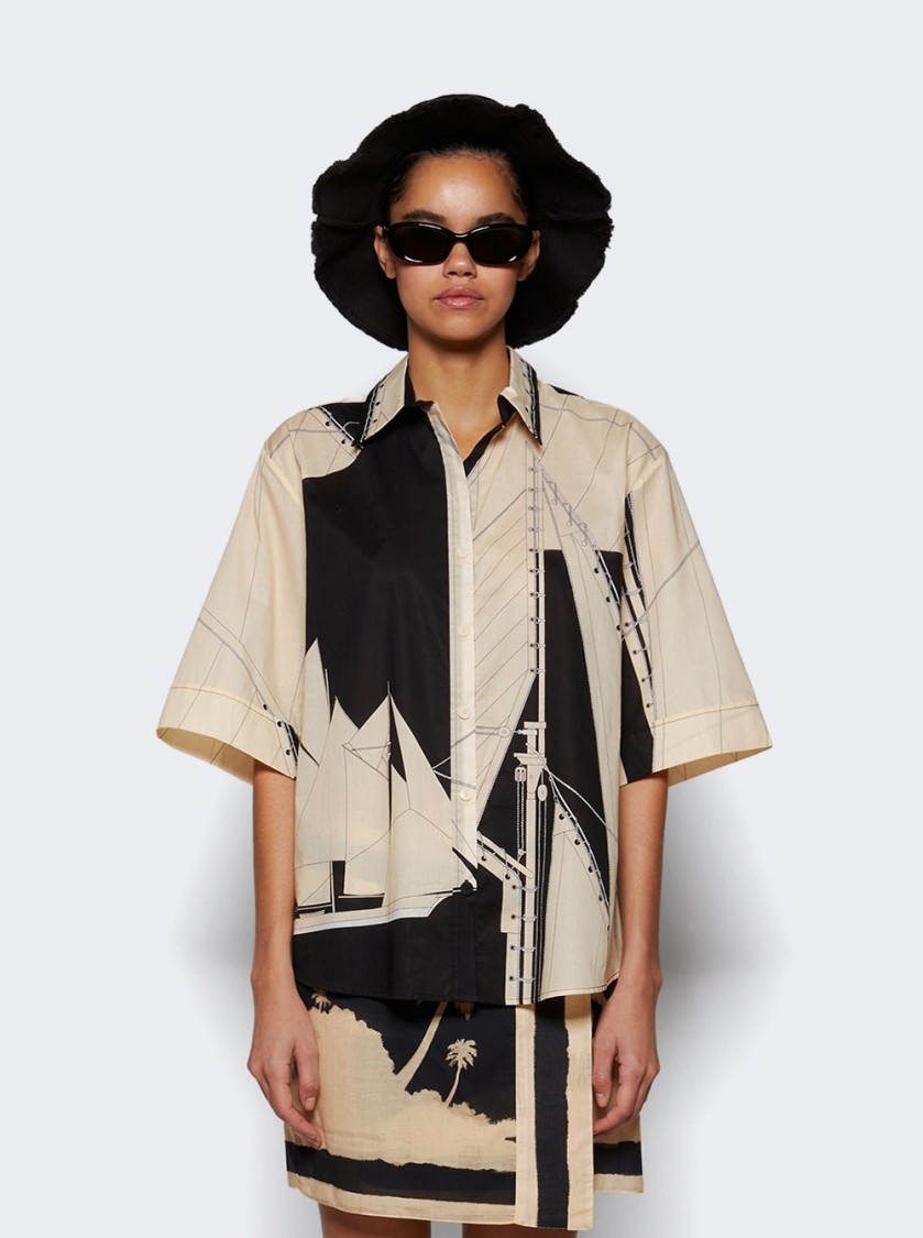Johanna Ortiz Salty Promises Shirt In Sailboats Ecru Black In Neutrals