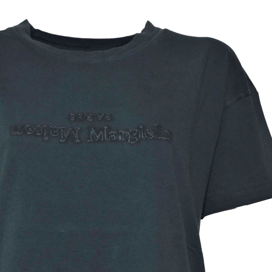 Maison Margiela Green Cotton T-shirt With Reverse Logo In Green